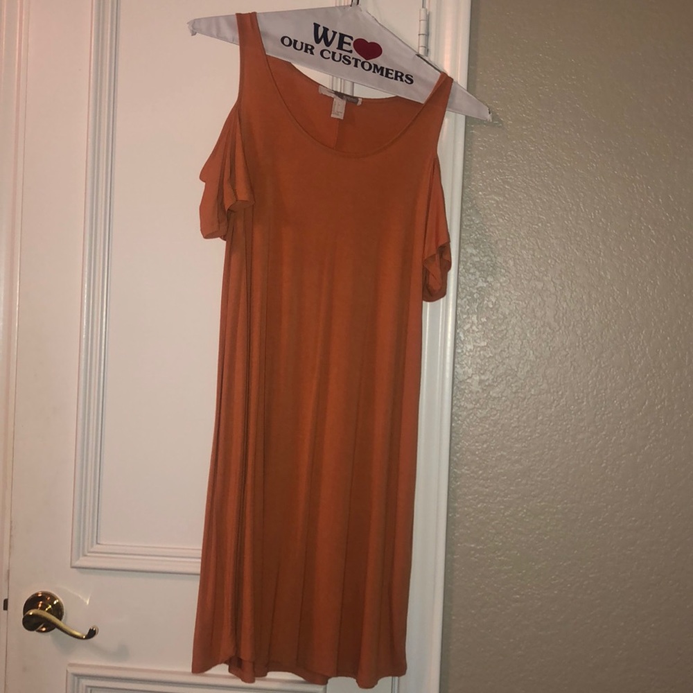 Cold shoulder Burnt orange t-shirt dress